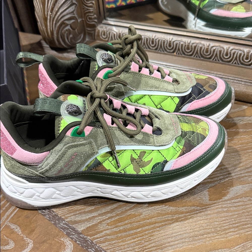 Kurt Geiger Kids Green, Pink & Olive Camo Accent Sneakers